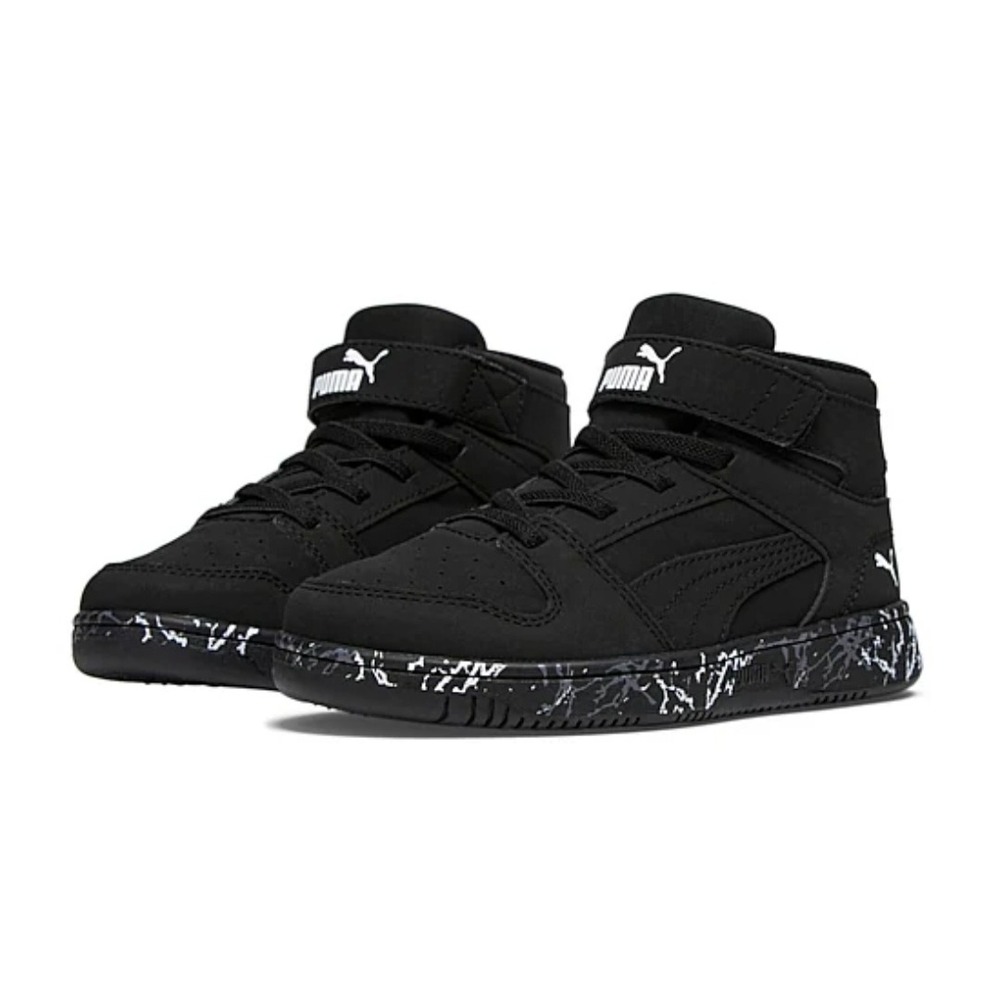 Puma Rebound V6 Mid Kids Black Sneakers 395115-01 Size 2C Marble Sole